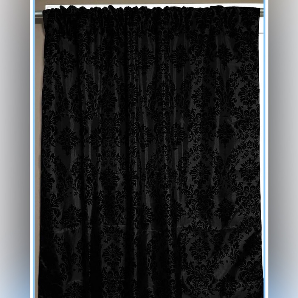 Black Damask Velvet Curtain Panels (q. 3 ) **RESERVED**